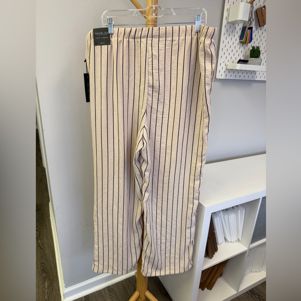 NWT Rachel Zoe Beige and Black Striped Pull On Straight Leg Pants Sz 2x - Picture 3 of 6
